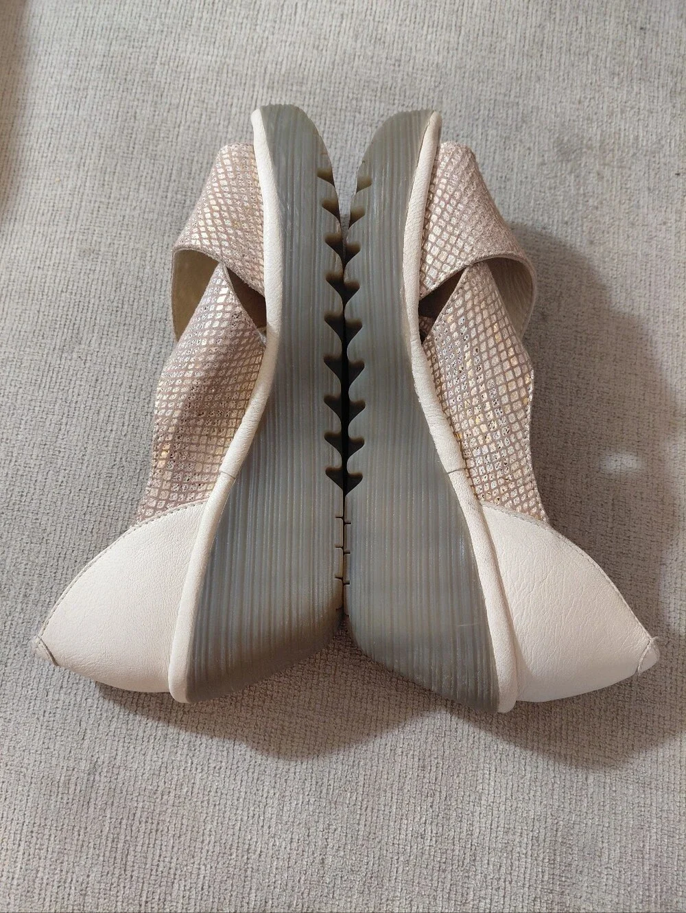 Fly London Cream Metallic Wedge Sandals